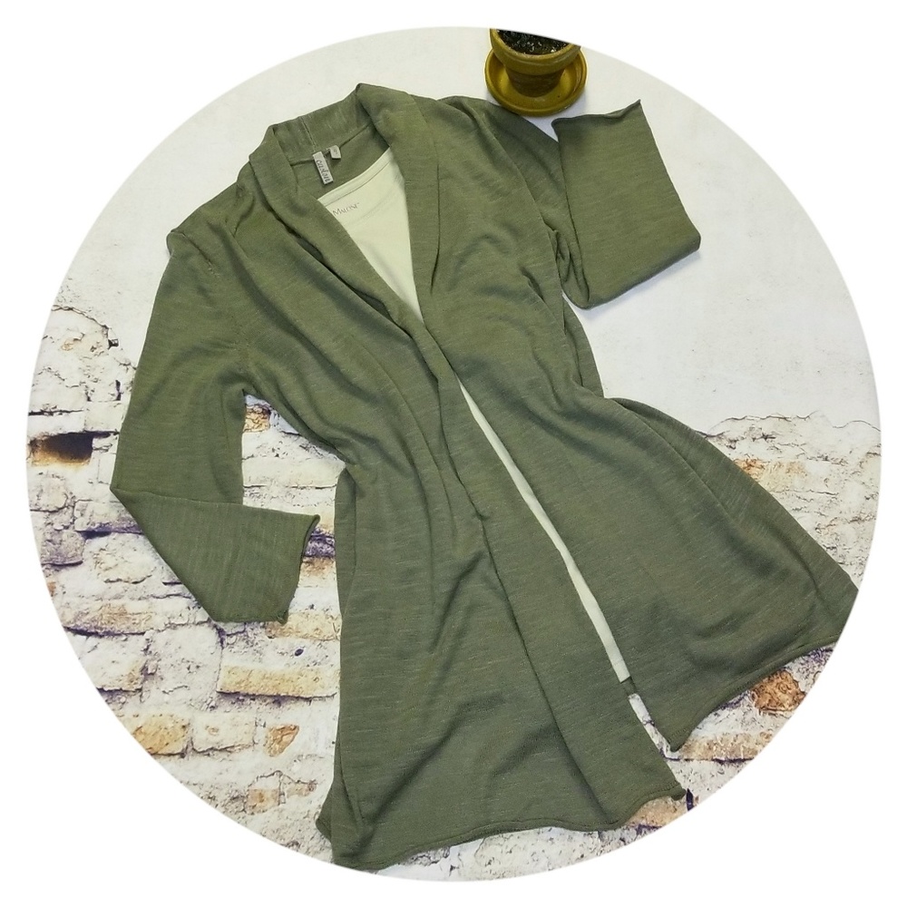Caslon Long Open Cardigan Sweater Olive Green M